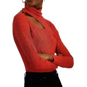 NWT WILLOW DRIVE SLASH DETAIL TURTLENECK TOP LYCHEE RED XS